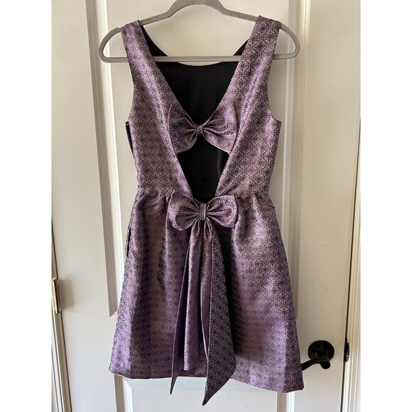 Wendy Bird Erin Fetherston Size 4 Sleeveless Purple Gold Cut Out Bow Dress - Picture 7 of 14